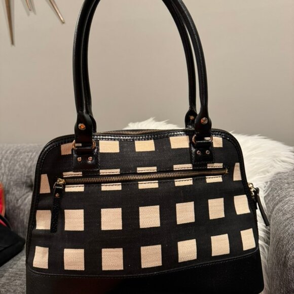Kate Spade Large Wellesley Rachelle Satchel Shoulder Black White Check - Picture 5 of 14